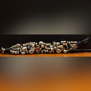 Uno de 50 Silver Beaded Bracelet with colored crystals & Black Cord